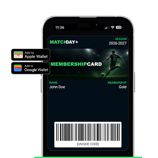 MATCHDAY+ Membership Cards on Apple and Google Wallet